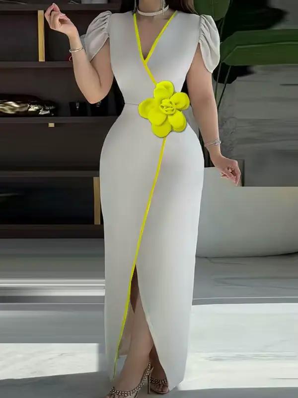 Modigirl élégant soirée Banquet Maxi robe femme 2025 printemps automne nouveau col en v à fleurs Sex