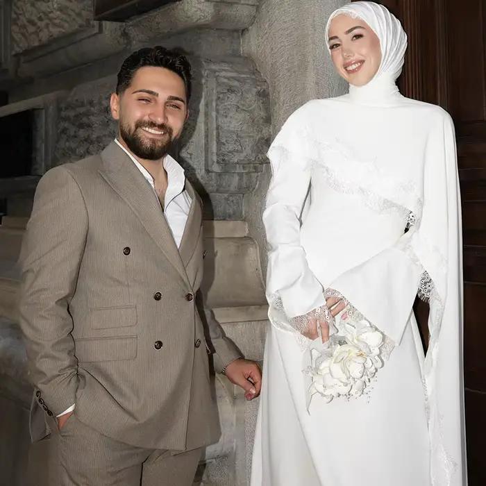 Robe de mariée arabe Eightale personnalisée, couleur ivoire, manches longues, appliques en dentelle,
