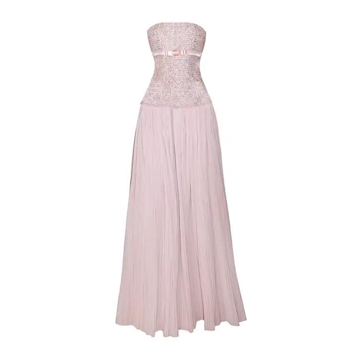 REDDACHiC point Tweed robe de soirée femmes nœud contraste Bandeau Maxi longue robe princesse invité