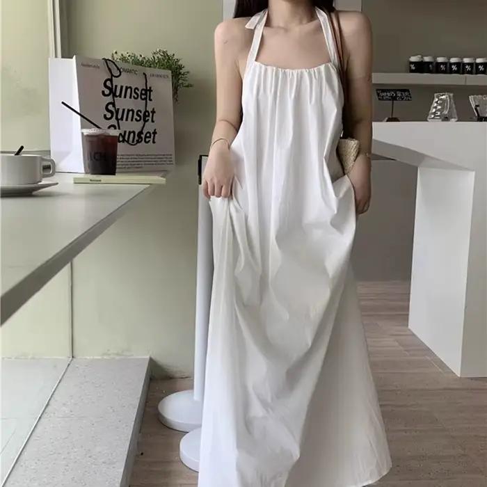 Robe maxi dos nu pour femmes, robe d'été, robe dos nu, document pur, vacances, plage