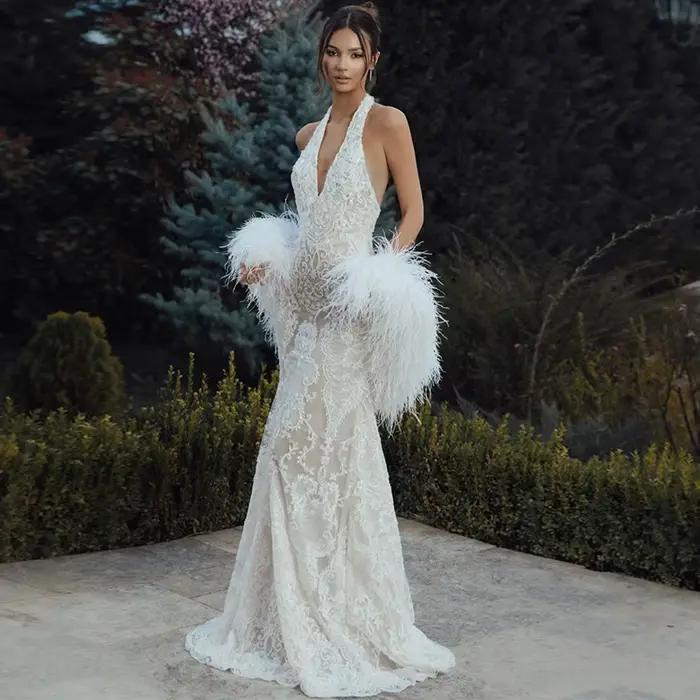 Robes de bal sirène élégantes en dentelle, avec appliques personnalisées, robe de soirée dos nu sexy
