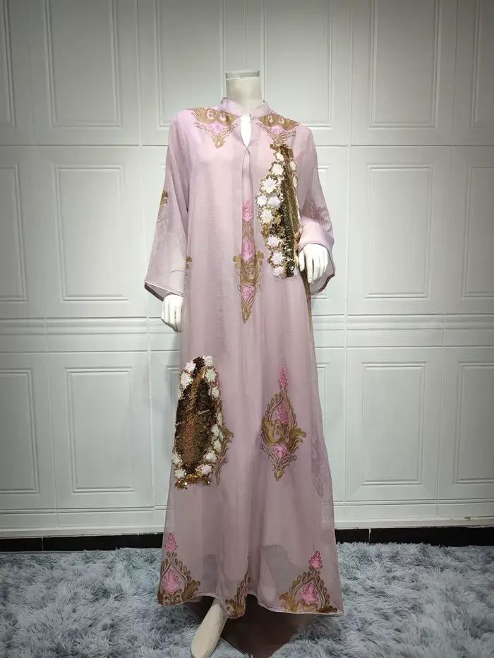 Robe marocaine pour femmes musulmanes Abaya inde col montant Abayas broderie paillettes robes de soi