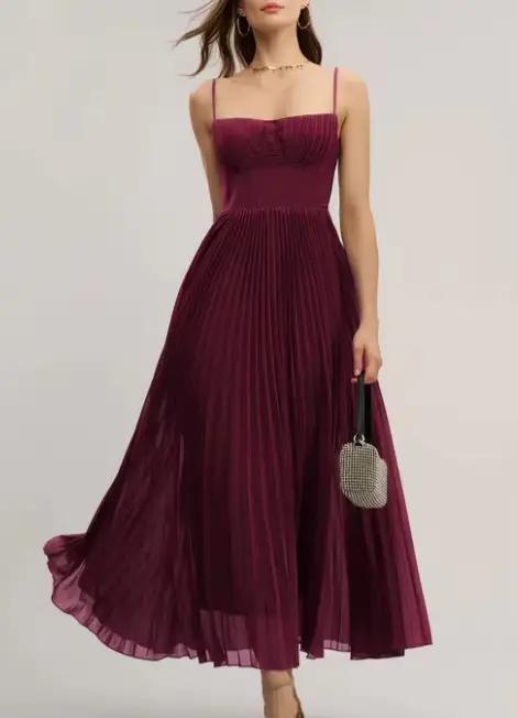 Robe de soirée sexy KIDCRKJ pour femme, élégante, plissée, grande jupe évasée, taille haute, à brete