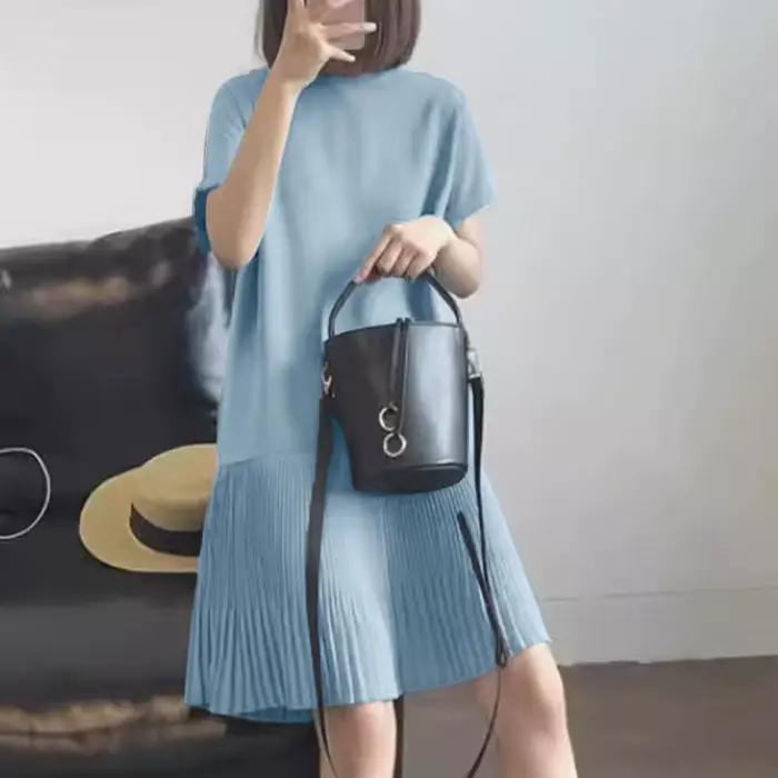 ZANZEA-Robe plissée décontractée à manches courtes pour femme, longueur aux genoux, style coréen, si