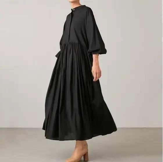Robes adt en coton et lin pour femmes, version coréenne solide, manches longues, plissé, grande bala