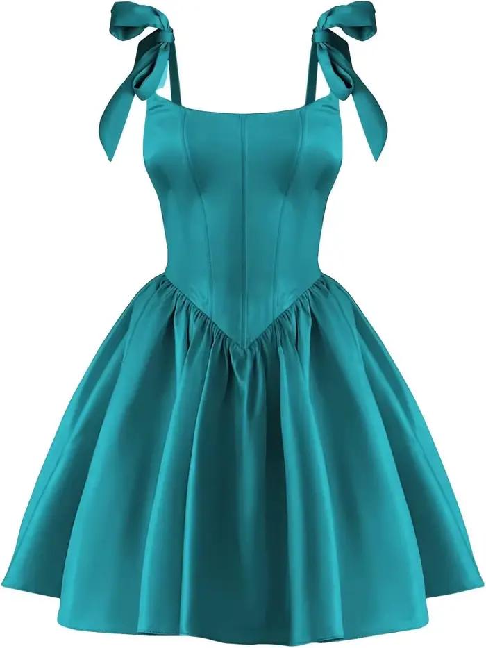 Robes de soirée pour adolescents, Mini robe en Satin à bretelles Spaghetti, ligne a, robe de bal cou