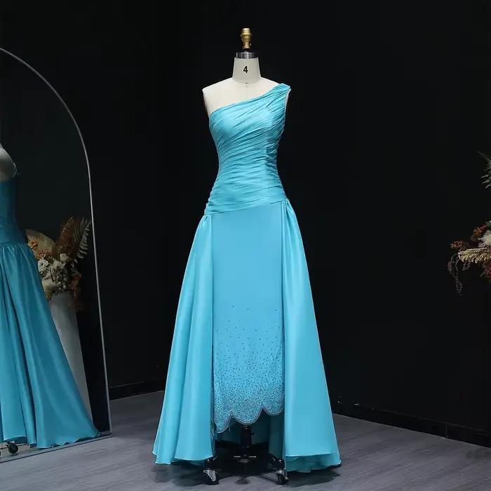 Sharon Said – robe de soirée de forme sirène, asymétrique épaule dénudée, bleu arabe, avec jupe en c