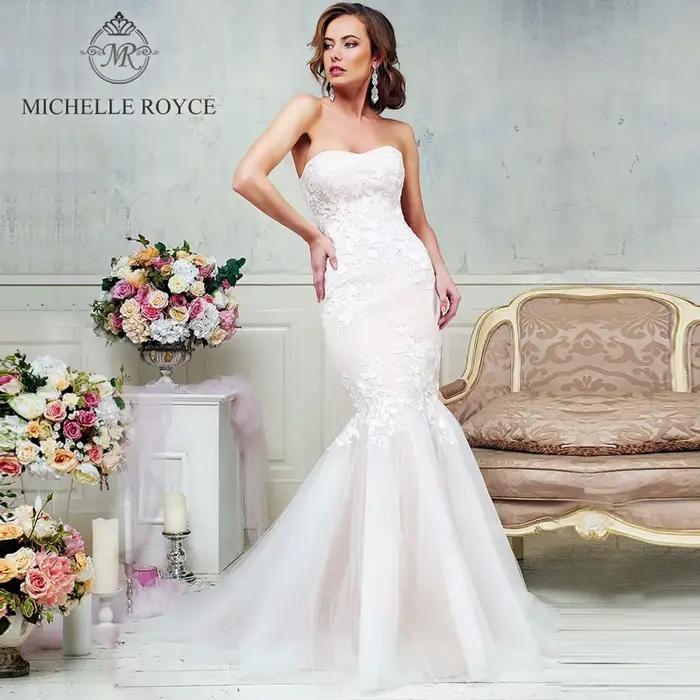 Michelle Royce sirène robes De mariée pour les femmes Sexy bretelles Appliques à lacets chapelle Tra