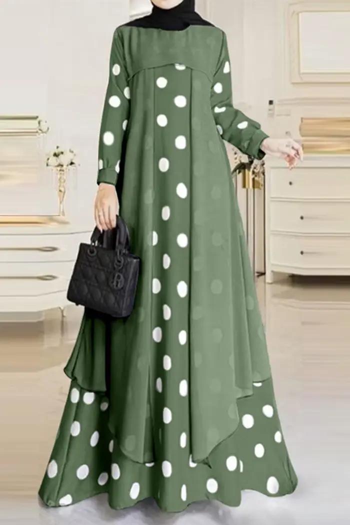 Hijabi – robe longue décontractée pour femmes musulmanes, à pois, Double couche, manches longues, Ma