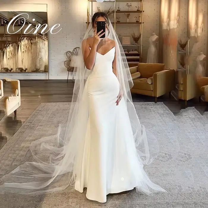 Oine 2026 robe de mariée en Satin blanc col en cœur sans manches sirène robes de mariée simples robe