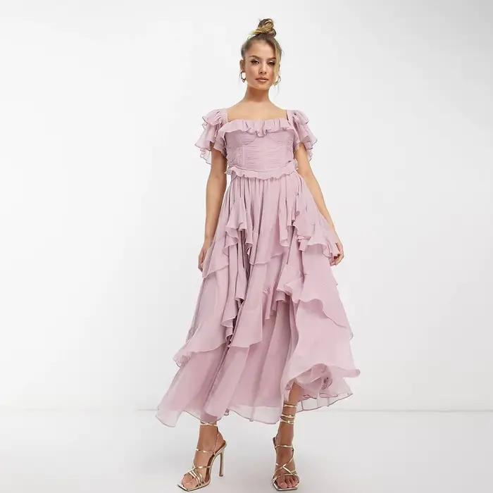 2025 nouveau Vintage vacances bord fleuri dos ouvert creux mode robe irrégulière décontracté femmes 