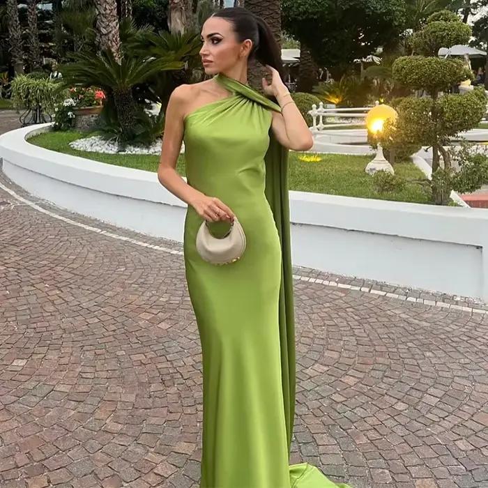 Robe longue dos nu à lacets pour femmes, Maxi, col licou, avec écharpe, couleur unie, sans manches, 