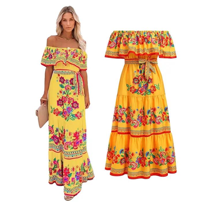 Robe traditionnelle ethnique à imprimé floral pour femmes, tenue mexicaine, vêtements de fête, vacan
