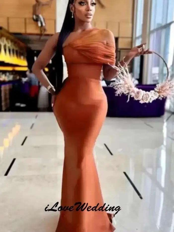 Robes de Demoiselle d'Honneur en Satin Orange, Robe de Cérémonie de Mariage Asymétrique 2026, Robe d