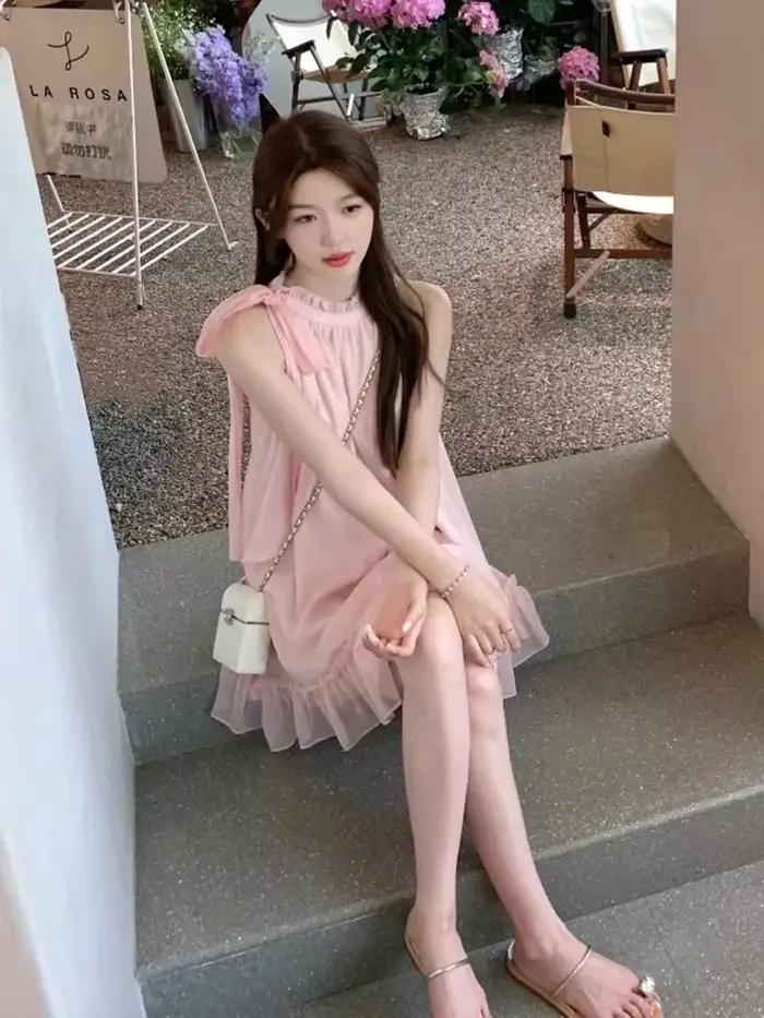 Robe élégante Style coréen mode couleur Pure robe femme 2025 nouvel été doux Y2k Mini robe de soirée