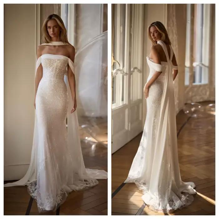 Robe de mariée personnalisable, moulante, à double couche, avec dentelle à sequins, jupe sirène, rob