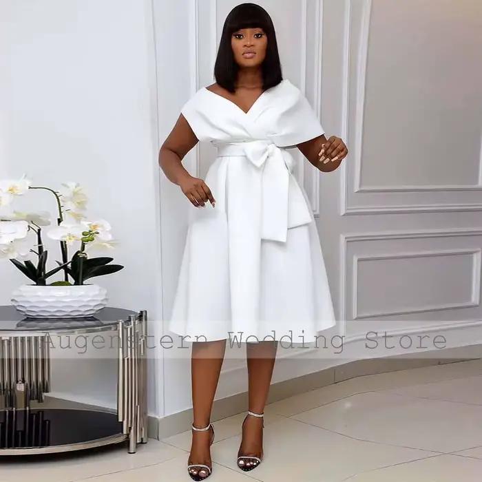Irritation y-Robe trapèze en jersey à col en V pour les occasions, robes de soirée de mariage, blanc