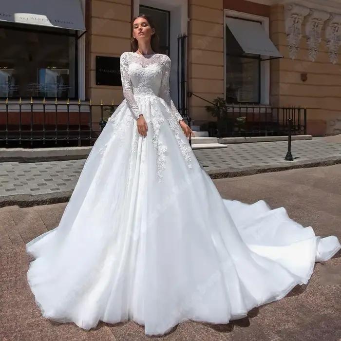 Robes de mariée à manches longues pour femmes, surface en satin de haute qualité, Rh, tout neuf, lon