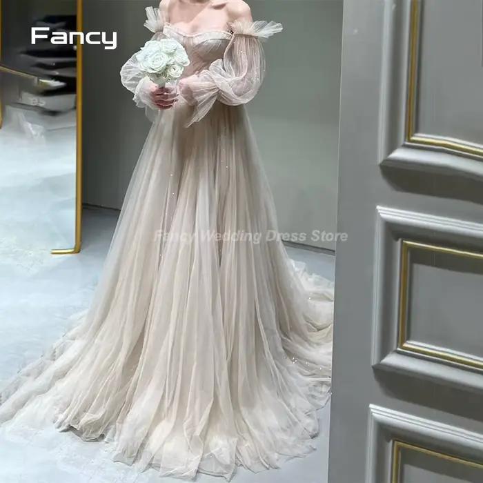Robe de Mariée Brillante en Tulle Doux, Tenue Personnalisée, pour Séance Photo, Longueur au Sol, pou
