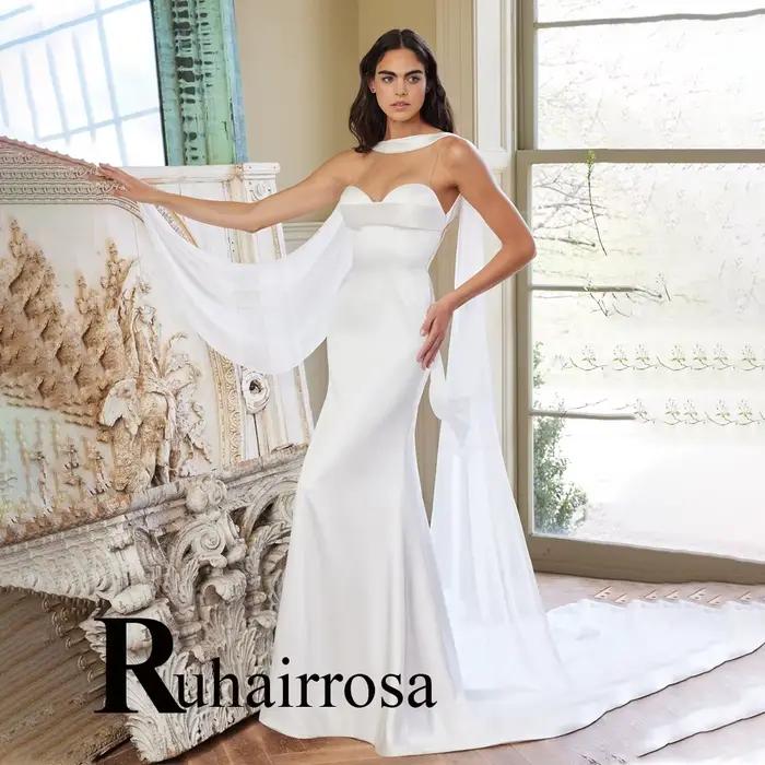 Ruhair à la mode chérie robes De mariée pour les femmes sirène Satin sans manches dos nu Robe De mar