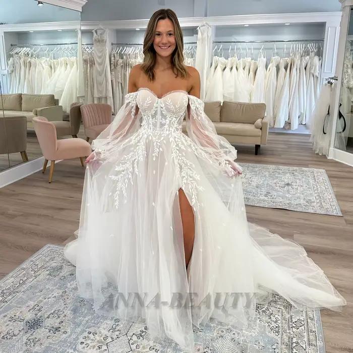 Anna Pastrol chérie robes De mariée pour Mariages manches bouffantes détachables fente haute une lig