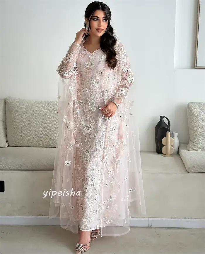 Robe de Fiançailles en Jersey Personnalisée, Ligne A, Col en V, sur Mesure, pour Occasions, Mi-Longu