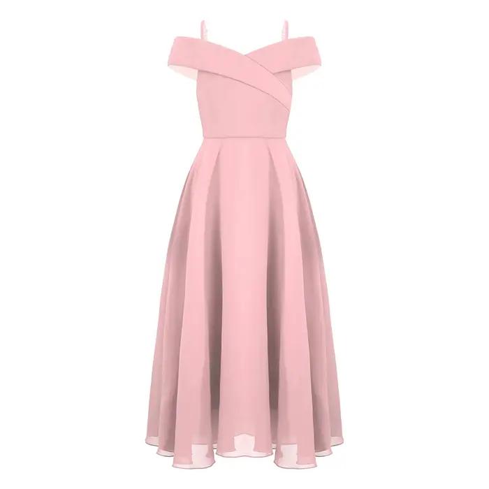 Robe longue de Rhen mousseline de soie pour adolescentes, robe de soirée de mariage, vêtements de no