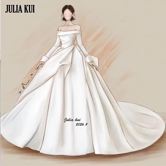 Julia Kui – robe de mariée en dentelle délicate, épaules dénudées, manches longues, coupe trapèze, s