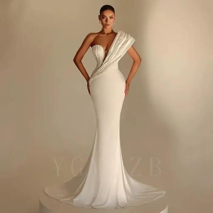 Sur l'épaule robes De mariée 2025 Style sirène pour les mariées perlée robes De soirée formelles rob