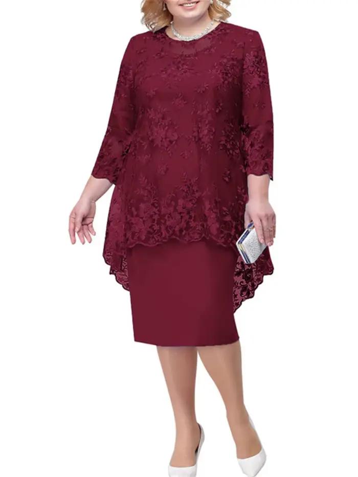 FSMG – robe de soirée grande taille pour femmes, ensemble deux pièces Slim Fit, couleur unie, col ro