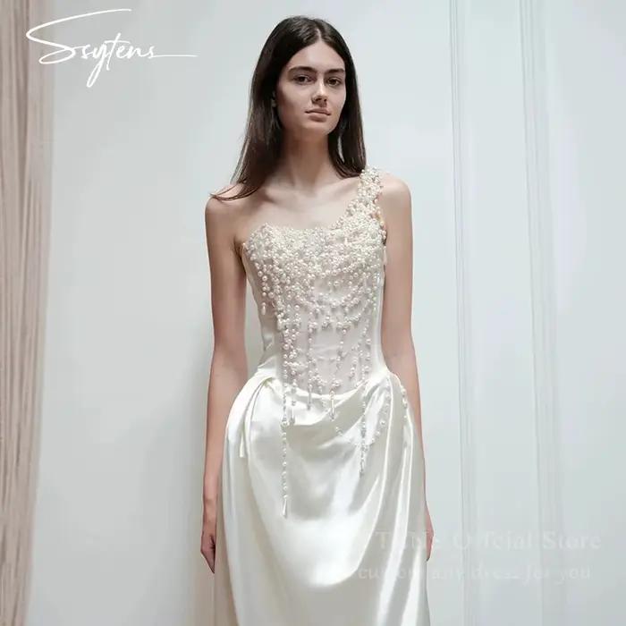 SSYTENS – robe de mariée élégante en ivoire, sans bretelles, avec perles, style sirène, sexy, robe d