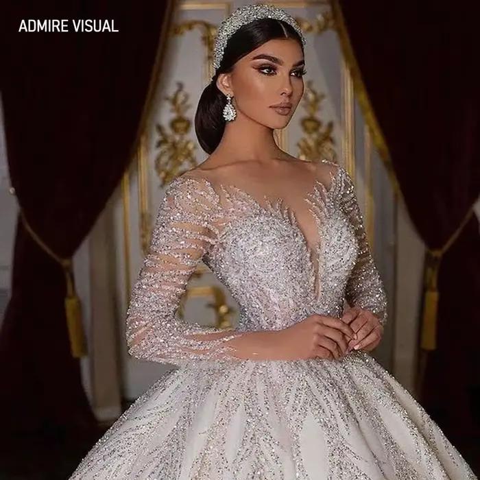 Robes de mariée à paillettes perlées personnalisées, robe de Rhde la mariée, décolleté de la préside