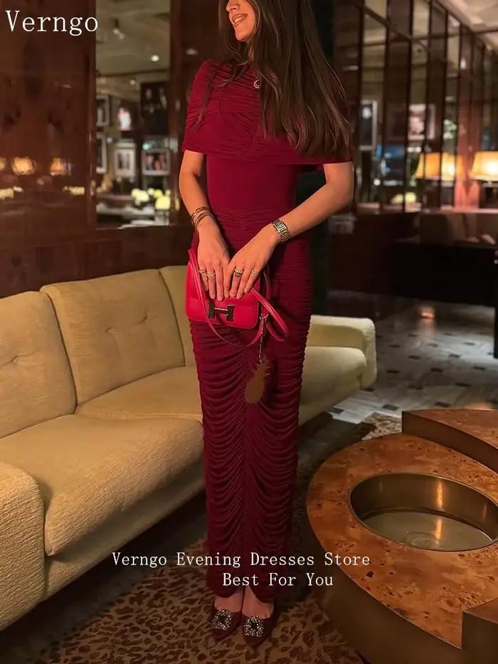 Verngo – robe de soirée en crêpe rouge, épaules dénudées, style sirène, robes d'occasion élégantes, 