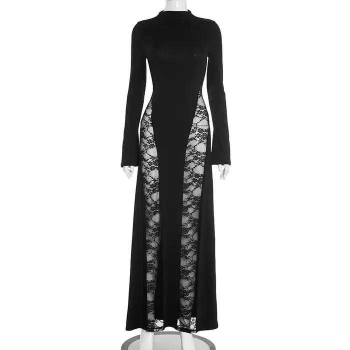 Vêtements pour femmes automne et hiver nouvelle couleur unie dentelle épissage Sexy enveloppé dans l