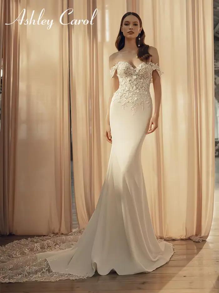 Ashley Carol-Robe de Mariée Sirène Sexy en Satin, Vintage, Éducative, pour Patients