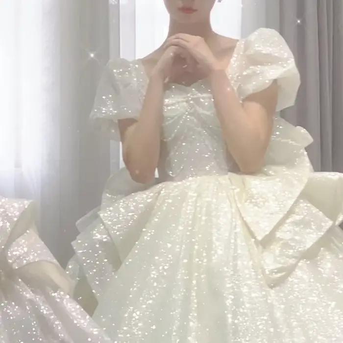 Robe de mariée française légère de luxe, Style palais haut de gamme, avec nœud ciel étoilé, rétro, i