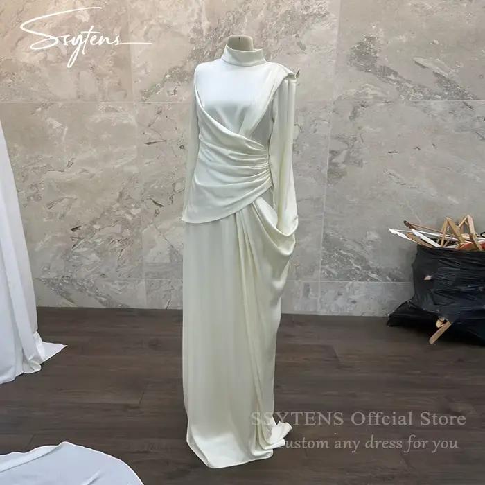 Robes de mariée musulmanes modernes SSYTENS, longues jusqu'au sol, en satin uni, pour mariée et demo