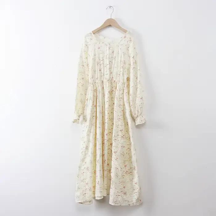 Mousseline 100% coton gaze pour les femmes robe à manches longues bout à bout imprimé mode décontrac