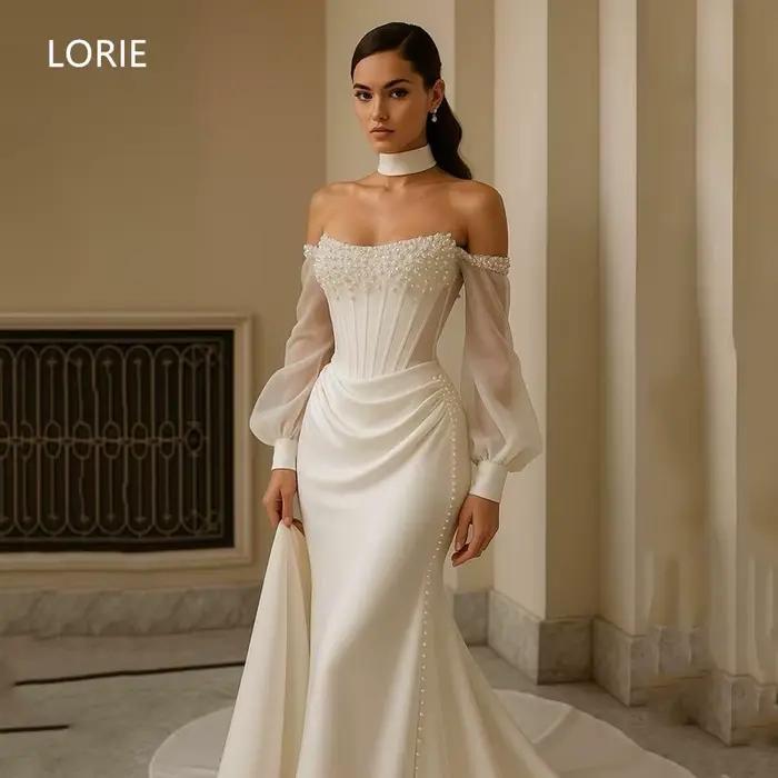 LORIE classique a-ligne brillant robes de mariée perles appliques manches robe de mariée chérie robe