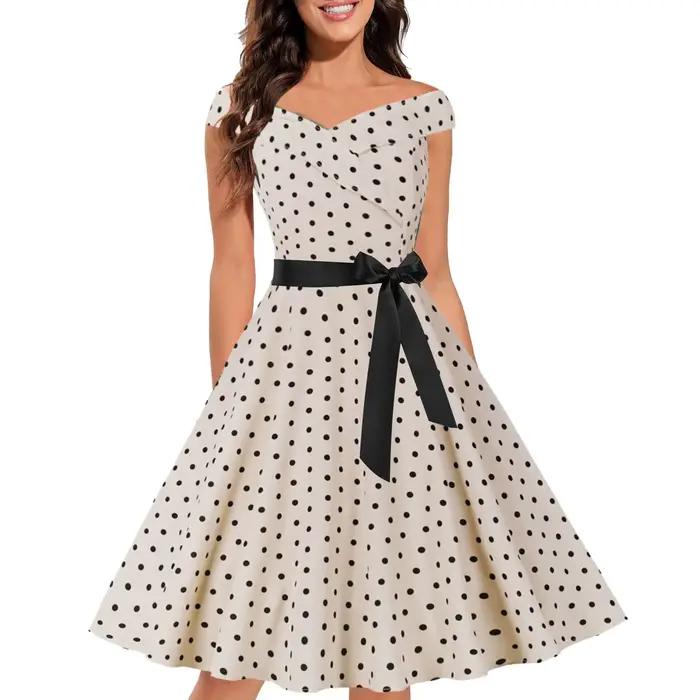Mode robes à pois pour les femmes 2025 Vintage doux arc Swing Rockabilly fête une ligne robes robes 