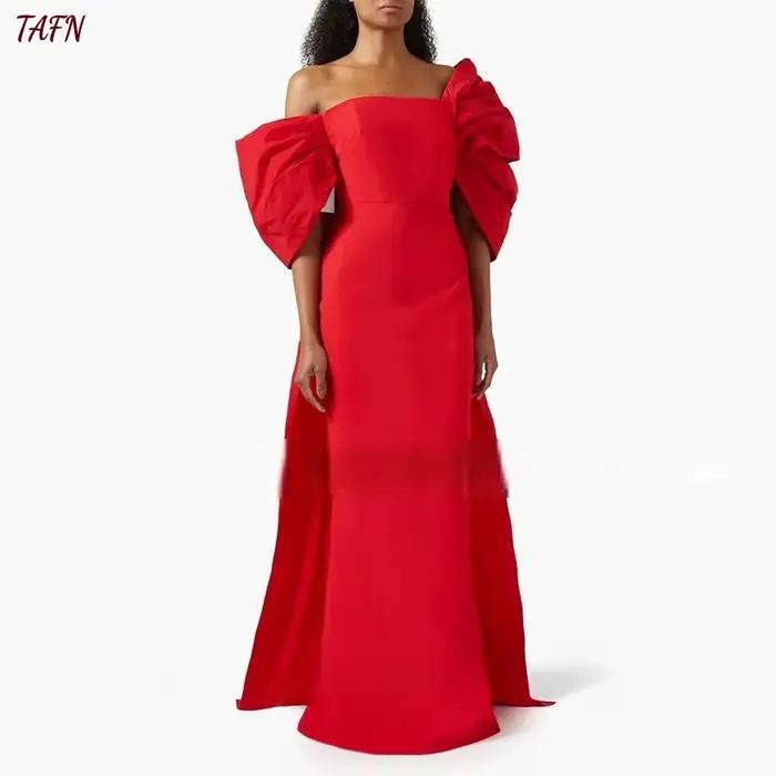 TAFN – robe de soirée formelle rouge moderne, épaules dénudées, plissée, avec nœud, style trompette,
