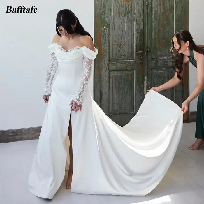 Bafftafe-Robe de Mariée Élégante en Satin et Dentelle à Manches sulf, Corset Personnalisé, pour Pati