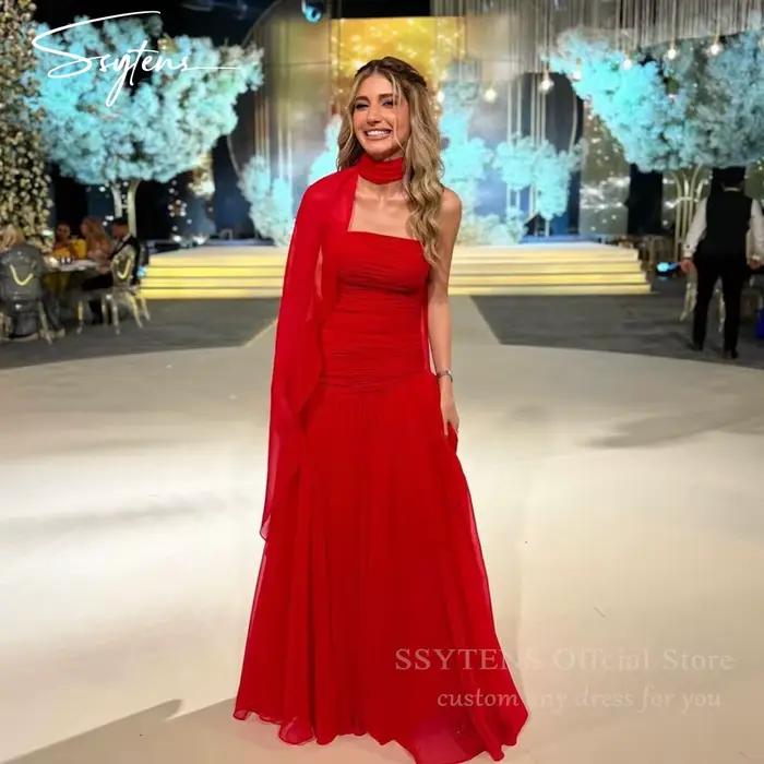 Robe de Soirée Élégante en Mousseline de Soie, Tenue de Bal Sexy, Châle à Col Licou Personnalisé, Co