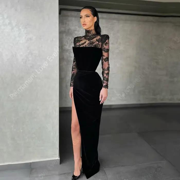 Robe De soirée élégante noire pour femmes, classique, moderne, col haut, robes De bal en dentelle, m