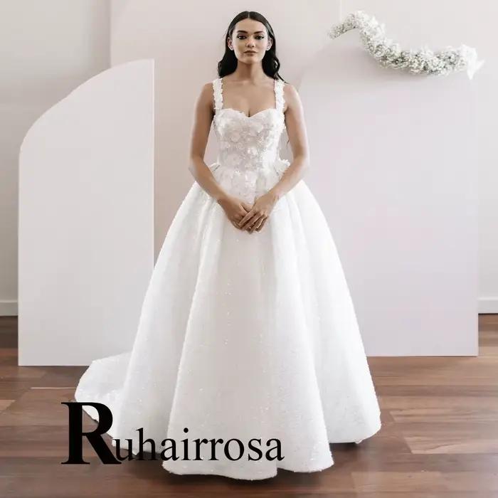 Ruhair robes De mariée De conte De fées pour Mariages a-ligne fermeture éclair Appliques bretelles S