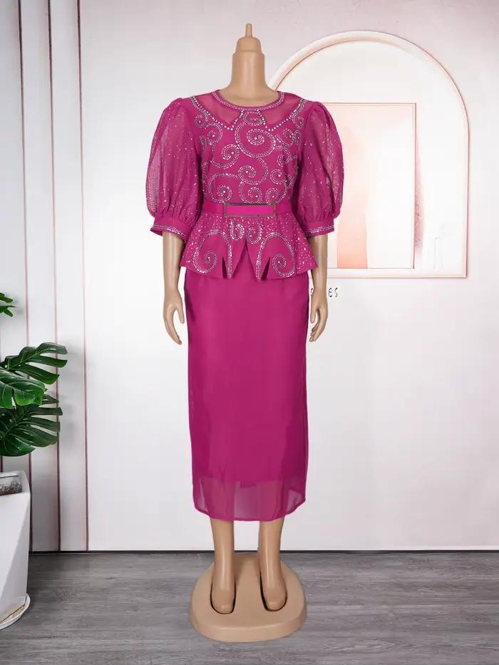 Robe de soirée élégante pour femmes, col rond, demi-transparente, manches bouffantes, ceinture de ta