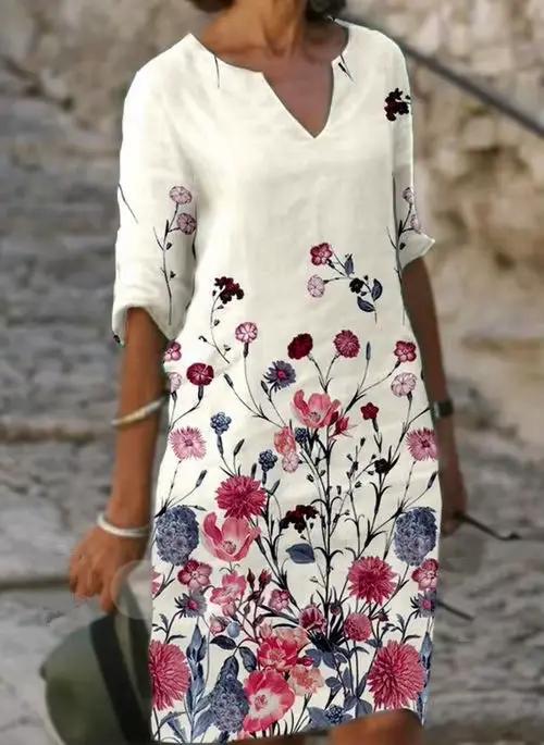 Robes d'été pour femmes, col en V, imprimé Floral, ligne A, décontractée, fête, Vintage, rétro, nouv