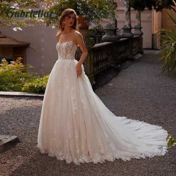 Lements o.org-Robe de mariée de conte de fées pour femme, robe de soirée, ligne A, appliques en dent