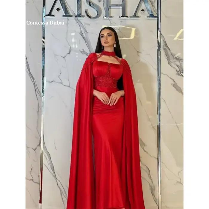 Contessa dubaï bordeaux châle gaine robes de bal paillettes col carré sans manches فساتmaveraات robe