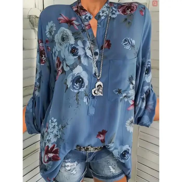 Grande taille 1XL-5XL été nouvelle mode femme col en v Pull-up à manches longues chemise imprimée da